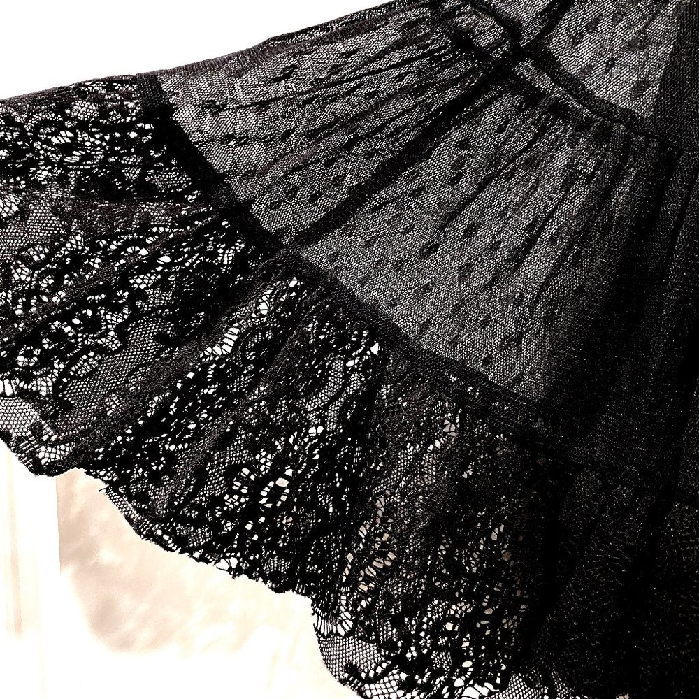 Free People Sheer Black Dot Lace Mini Skirt